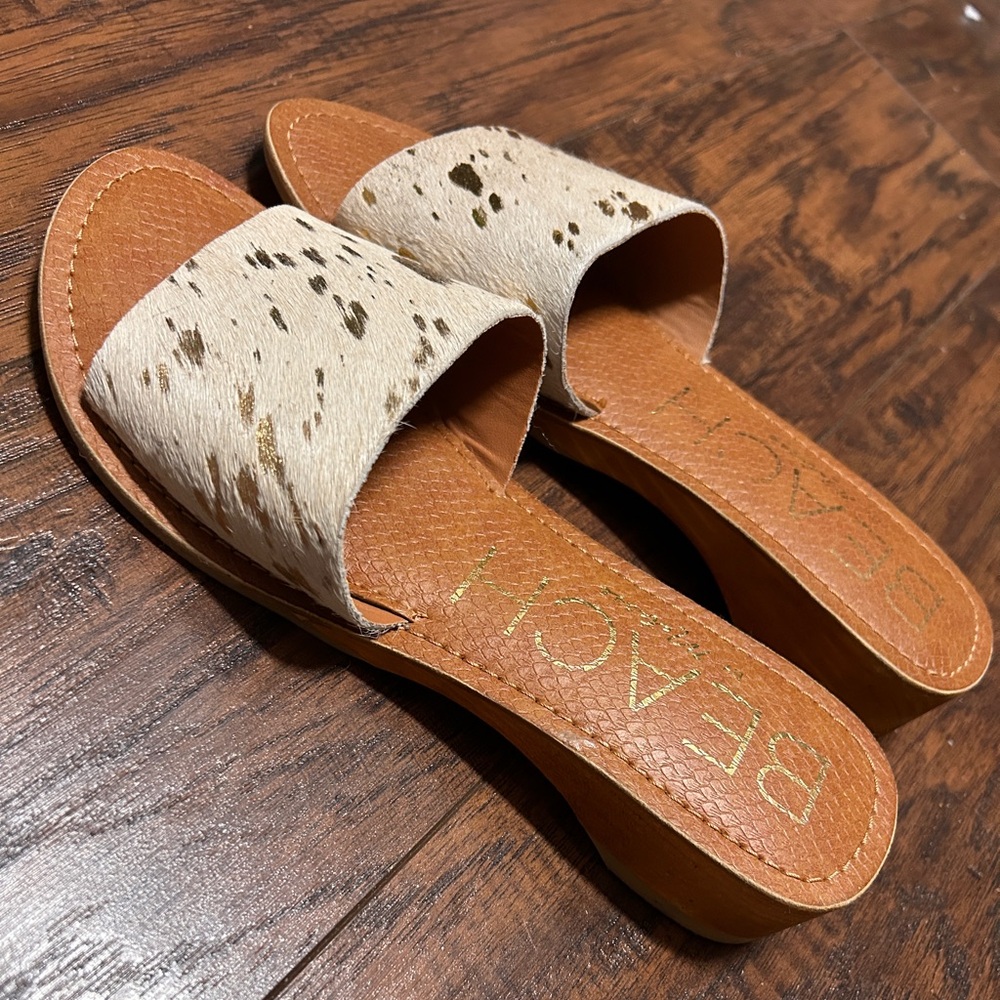 Matise White & Gold Cowhide Slide Mules 6